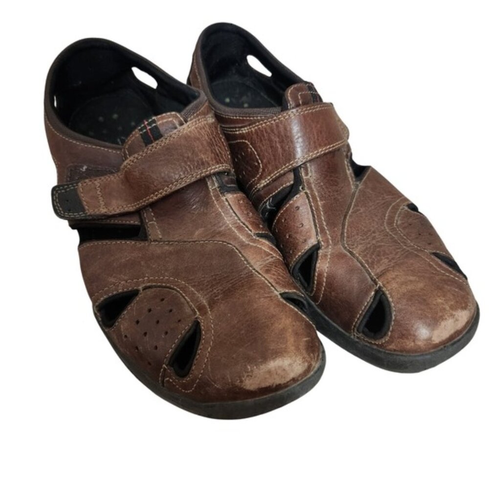 Clarks Brown Leather Fisherman Sandals Mens Size 10M Casual Comfort Shoes